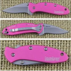 KS1600P Couteau Kershaw Chive Pink A/O Lame Acier 420HC Manche Aluminium Linerlock Made USA
