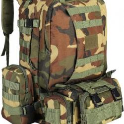 Sac à dos tactique 55L Jungle camouflage + 3 sacs détachables - Livraison gratuite et rapide
