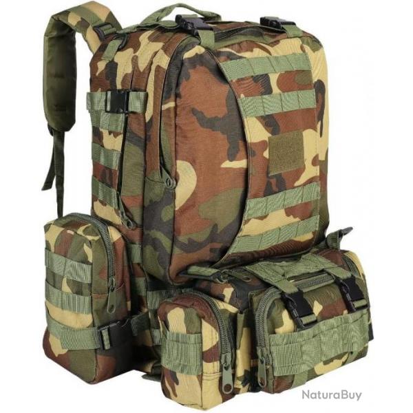 Sac  dos tactique 55L Jungle camouflage + 3 sacs dtachables - Livraison gratuite et rapide