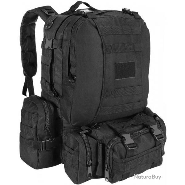 Sac  dos tactique 55L Noir + 3 sacs accessoires dtachables - Livraison rapide et gratuite