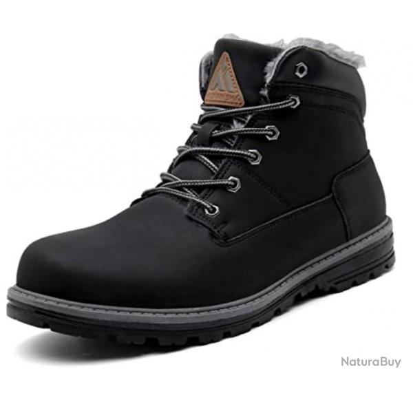 Chaussure de neige impermable en cuir noir fonc pour hommes- Livraison gratuite et rapide