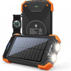 Batterie Externe Solaire 10000mAh Chargeur Portable avec Panneau Solaire Splashproof Anti-poussière