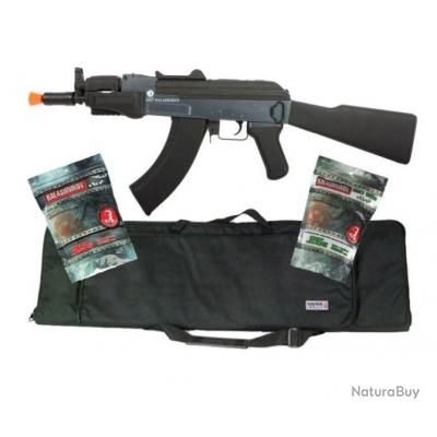 Pack complet airsoft Réplique Kalashnikov AK Beta Spetsnaz AEG Noir bout rouge Housse Billes