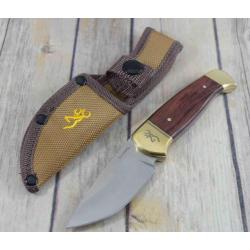 Couteau Skinner Browning Lame Acier Inox Manche Bois Etui Nylon BR0378