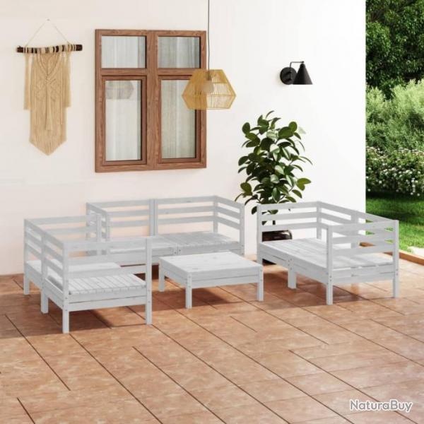 Salon de jardin 7 pcs Blanc Bois de pin massif 3082588