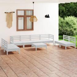 Salon de jardin 9 pcs Blanc Bois de pin massif 3082578