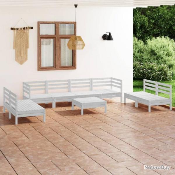 Salon de jardin 9 pcs Blanc Bois de pin massif 3082578