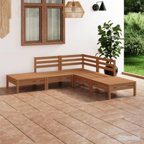 Salon de jardin 5 pcs Bois de pin massif Marron miel 3082640