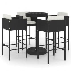 Ensemble de bar de jardin 5 pcs et coussins Résine tressée Noir 3094775