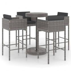 Ensemble de bar de jardin 5 pcs et coussins Résine tressée Gris 3094776