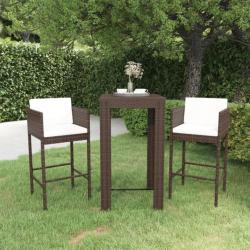 Meubles de bar de jardin 3pcs et coussins Résine tressée Marron 3094777