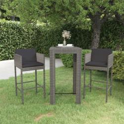 Ensemble de bar de jardin 3 pcs et coussins Résine tressée Gris 3094779