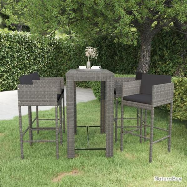 Ensemble de bar de jardin 5 pcs et coussins Rsine tresse Gris 3094785