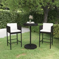 Ensemble de bar de jardin 3 pcs et coussins Résine tressée Noir 3094772