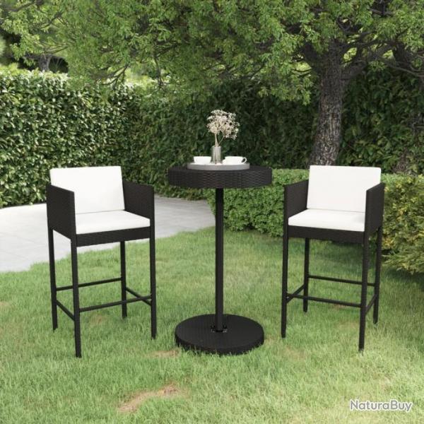 Ensemble de bar de jardin 3 pcs et coussins Rsine tresse Noir 3094772