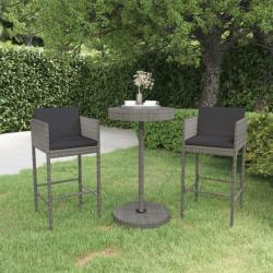 Ensemble de bar de jardin 3 pcs et coussins Résine tressée Gris 3094773