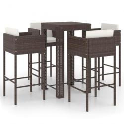 Ensemble bar de jardin 5 pcs et coussins Résine tressée Marron 3094780