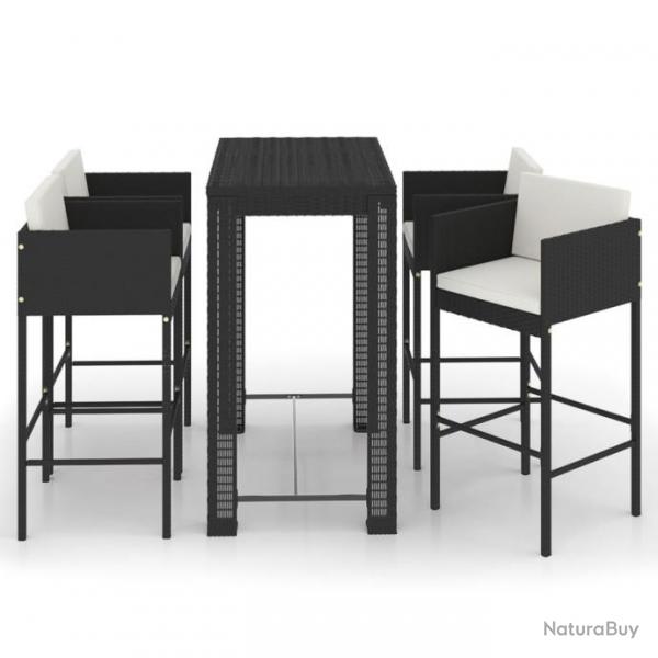 Ensemble de bar de jardin 5 pcs et coussins Rsine tresse Noir 3094784