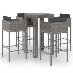 Ensemble de bar de jardin 5 pcs et coussins Résine tressée Gris 3094782