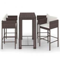 Ensemble bar de jardin 5 pcs et coussins Résine tressée Marron 3094783