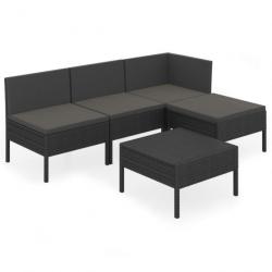 Salon de jardin 5 pcs avec coussins Résine tressée Noir 3094365