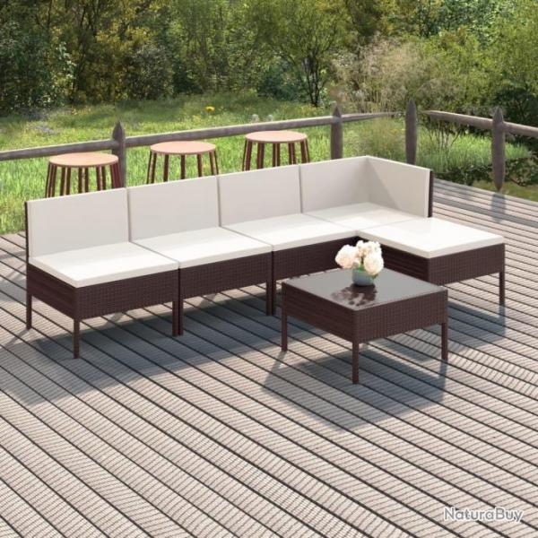 Salon de jardin 6 pcs avec coussins Rsine tresse Marron 3094371