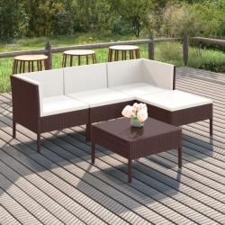 Salon de jardin 5 pcs avec coussins Résine tressée Marron 3094375