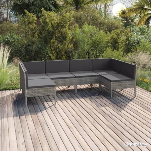 Salon de jardin 6 pcs avec coussins Rsine tresse Gris 3094590