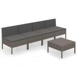 Salon de jardin 5 pcs avec coussins Résine tressée Gris 3094326