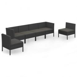 Salon de jardin 6 pcs avec coussins Résine tressée Noir 3094349