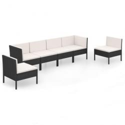 Salon de jardin 6 pcs avec coussins Résine tressée Noir 3094348