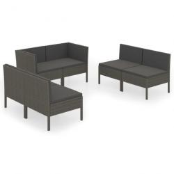 Salon de jardin 6 pcs avec coussins Résine tressée Gris 3094354