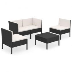 Salon de jardin 5 pcs avec coussins Résine tressée Noir 3094340