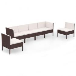 Salon de jardin 6 pcs avec coussins Résine tressée Marron 3094347