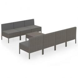 Salon de jardin 8 pcs avec coussins Résine tressée Gris 3094330