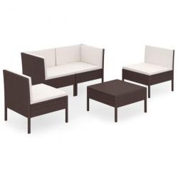 Salon de jardin 5 pcs avec coussins Résine tressée Marron 3094339