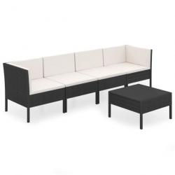 Salon de jardin 5 pcs avec coussins Résine tressée Noir 3094336