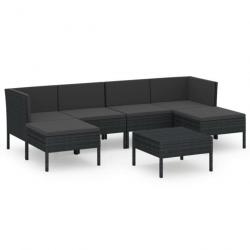 Salon de jardin 7 pcs avec coussins Résine tressée Noir 3094537