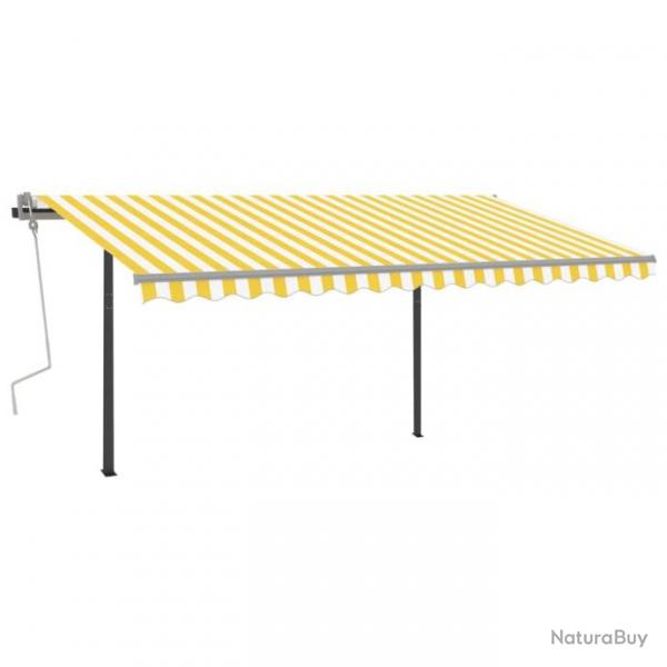 Auvent manuel rtractable avec poteaux 4,5x3 m Jaune et blanc 3070158