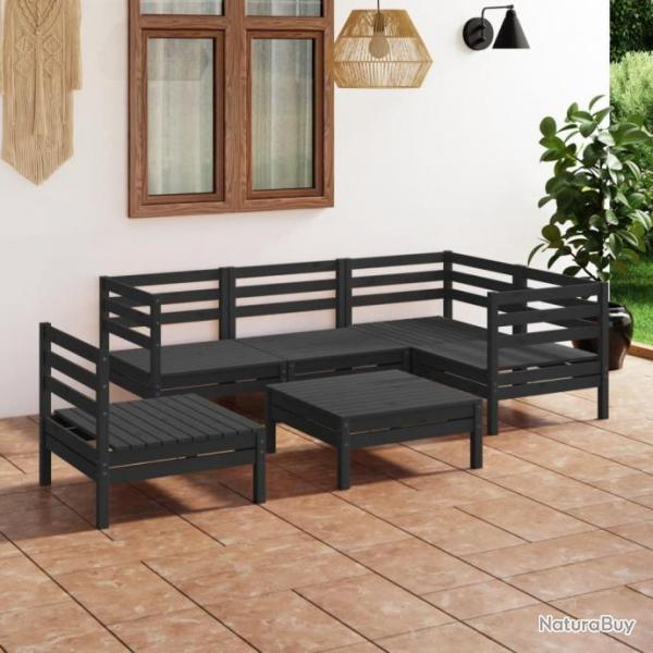 Salon de jardin 6 pcs Bois de pin massif Noir 3082726