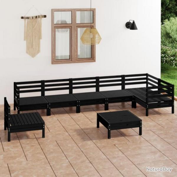 Salon de jardin 8 pcs Bois de pin massif Noir 3082746