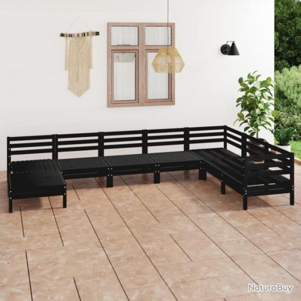 Salon de jardin 8 pcs Bois de pin massif Noir 3082988