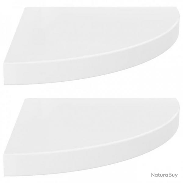 tagres d'angle flottantes 2pcs Blanc brillant 35x35x3,8cm MDF 323908