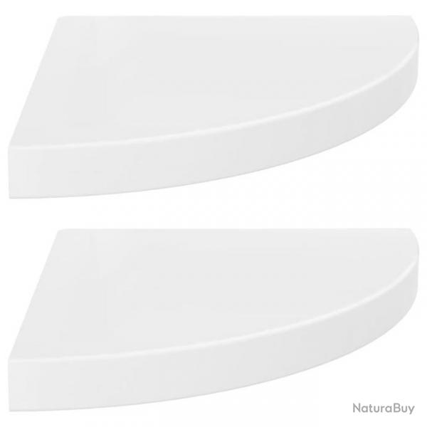 tagres d'angle flottantes 2pcs Blanc brillant 35x35x3,8cm MDF 323908