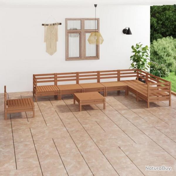 Salon de jardin 9 pcs Bois de pin massif Marron miel 3083052