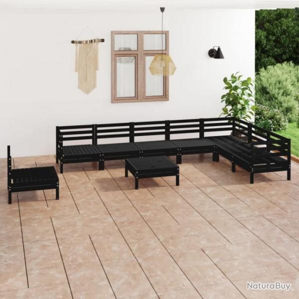 Salon de jardin 9 pcs Bois de pin massif Noir 3083053