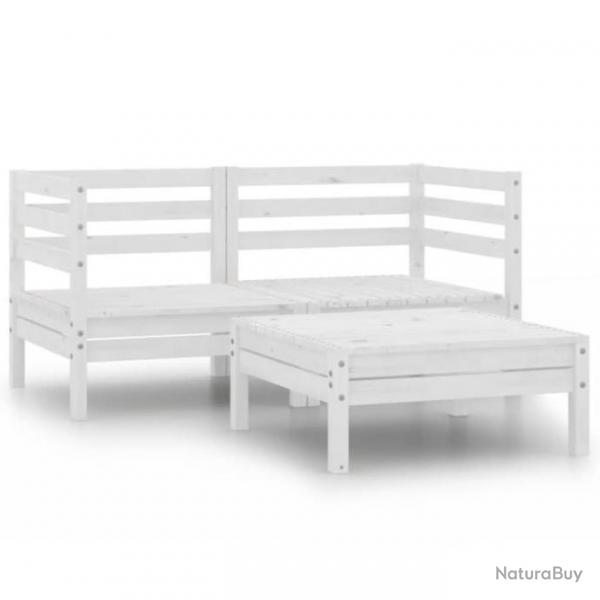 Salon de jardin 3 pcs Bois de pin massif Blanc 806603