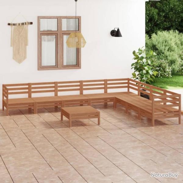 Salon de jardin 9 pcs Bois de pin massif Marron miel 3083112