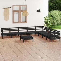 Salon de jardin 9 pcs Bois de pin massif Noir 3083113