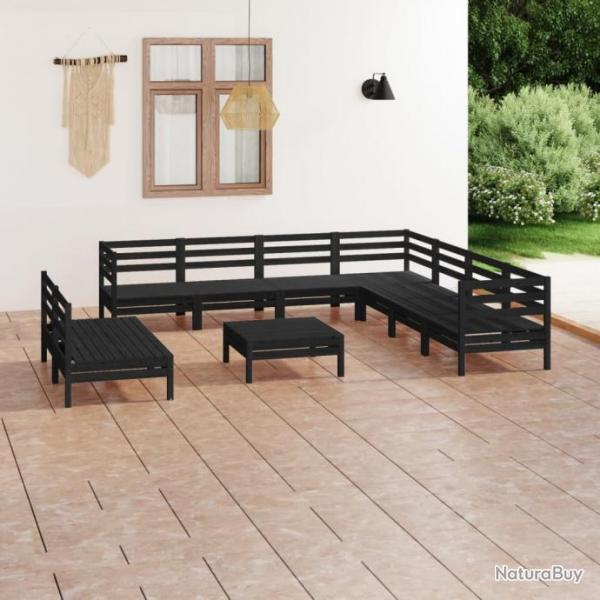 Salon de jardin 10 pcs Bois de pin massif Noir